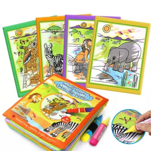 Reusable Magic Water Colouring Book Animals Orange All Pages