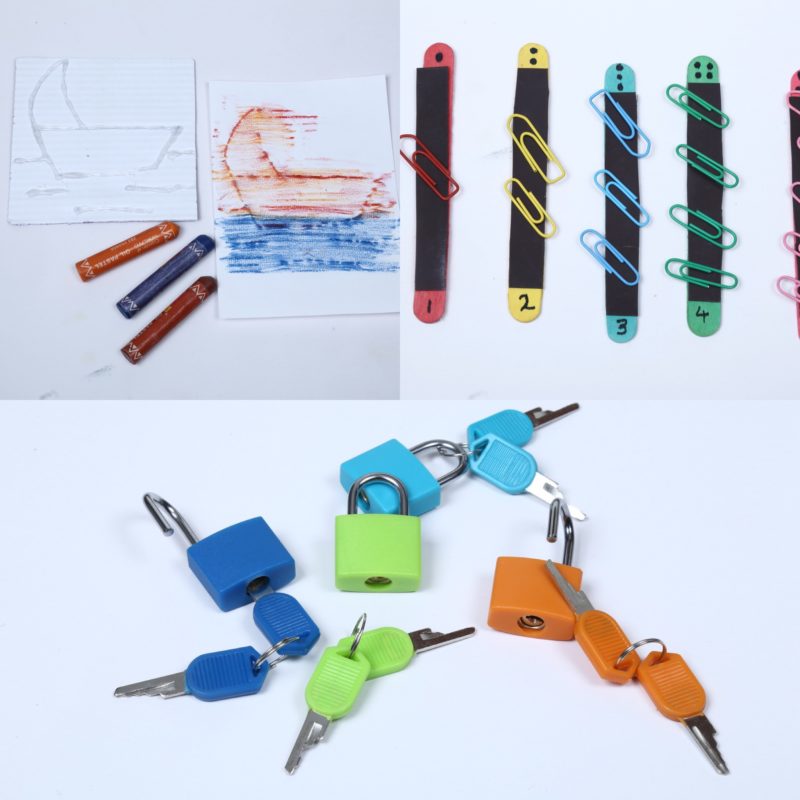 Busy Bags Crayon rubbing & Paper Clip & Lock Key Booky