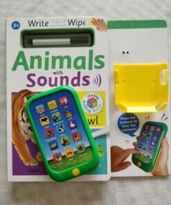 Hinkler Building Blocks Write and Wipe Animals with Sounds Front Cover with device